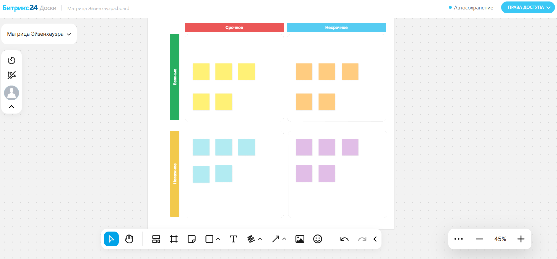 Матрица Эйзенхауэра на онлайн-доске