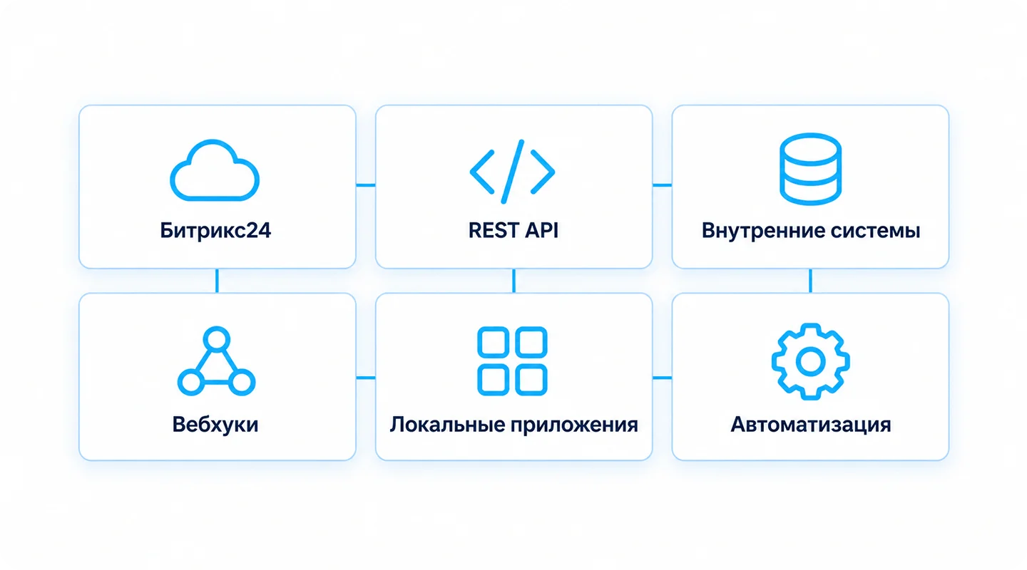 REST API, вебхуки и&nbsp;локальные приложения связывают Битрикс24 с&nbsp;внутренними системами