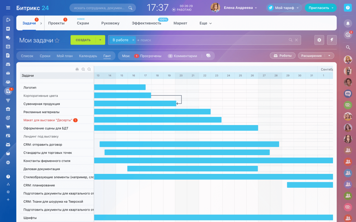 Диаграмма Ганта в Битрикс24 Диаграмма Ганта в Битрикс24