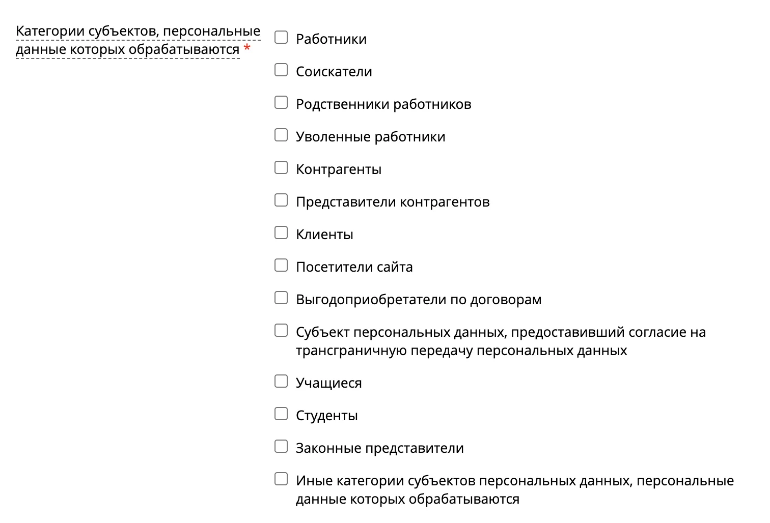 Категории субъектов, чьи персональные данные собираете