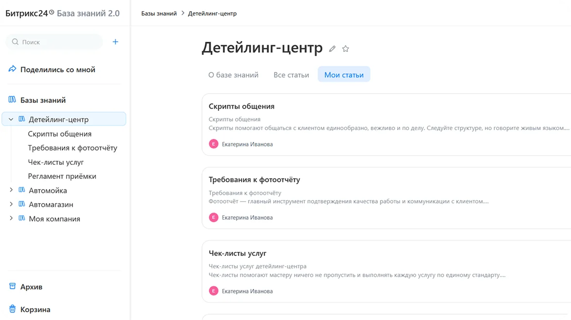 База знаний детейлинг-центра